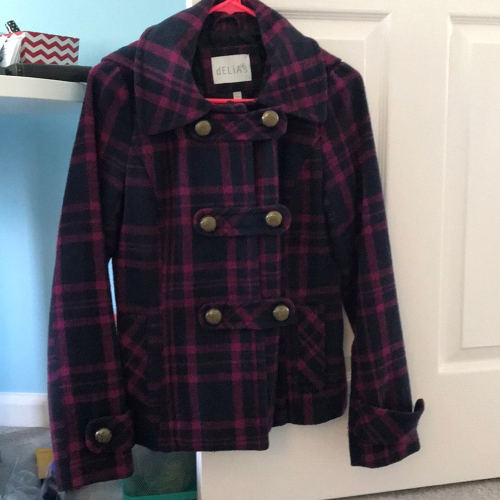 Plaid pea coat